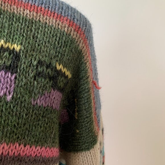 Vintage Colourful Peruvian Wool Cardigan Sweater with Peasant Life Motifs - Picture 4 of 4